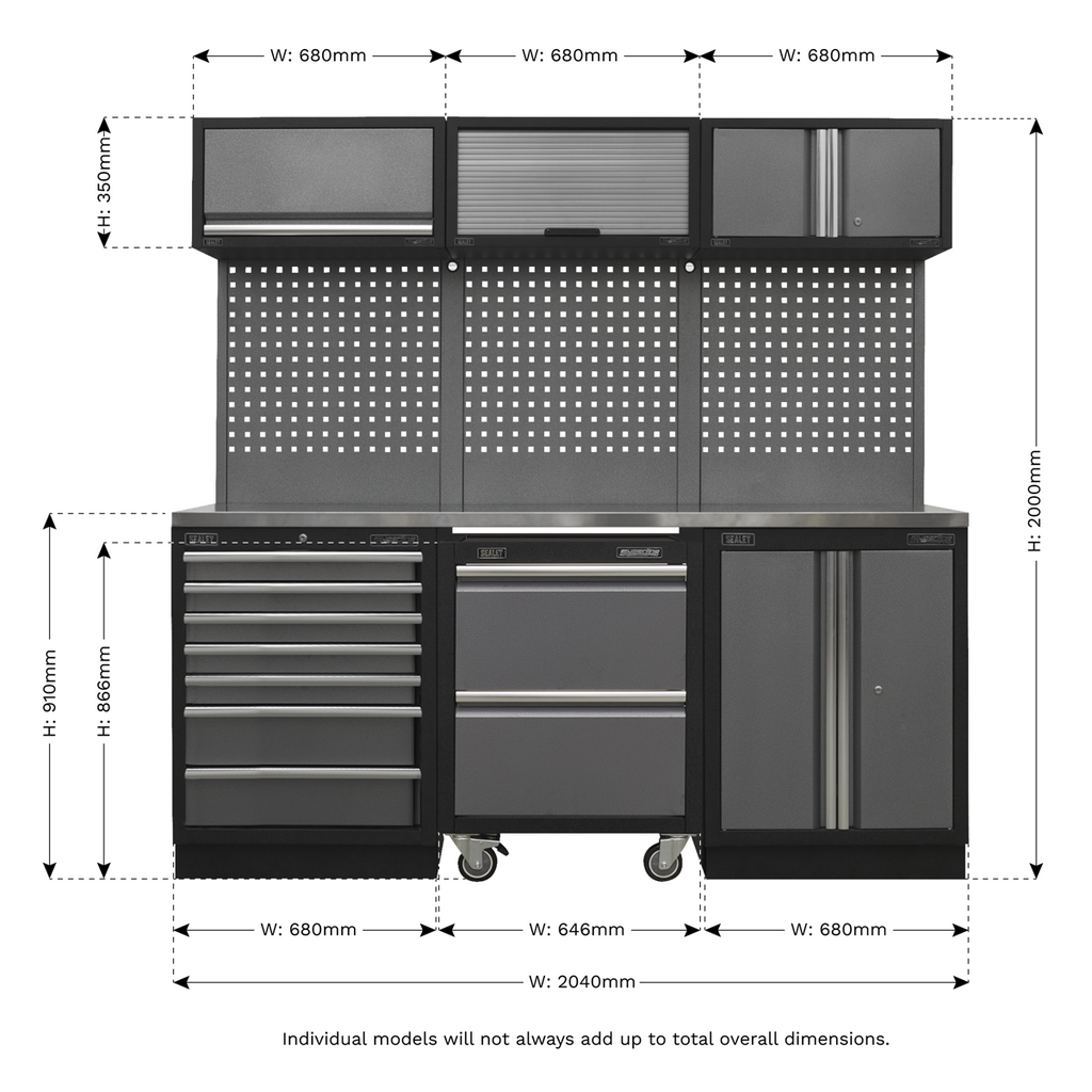 Storage System with Stainless Steel Worktop 2.04m APMSSTACK12SS