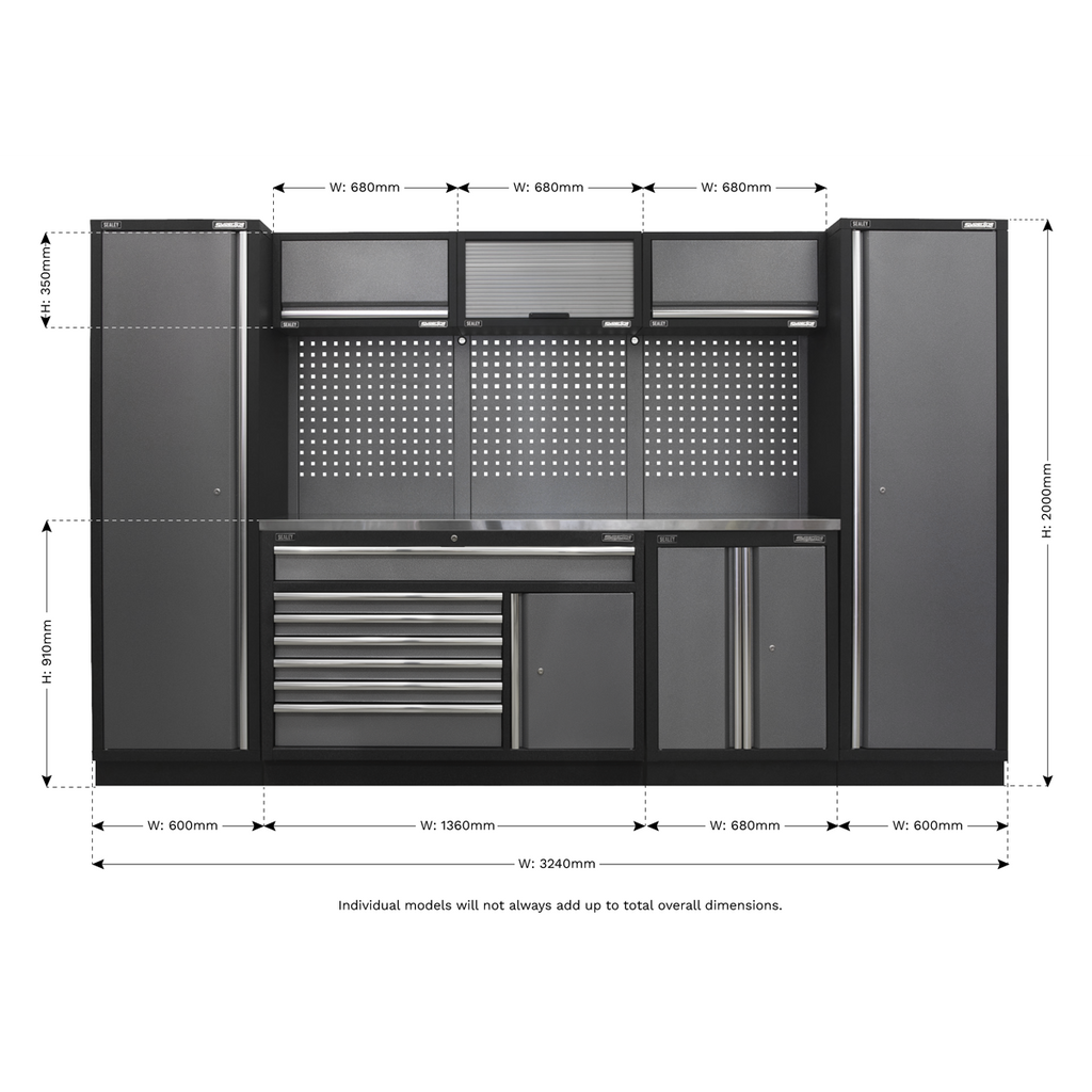 Storage System with Stainless Steel Worktop 3.24m APMSSTACK13SS