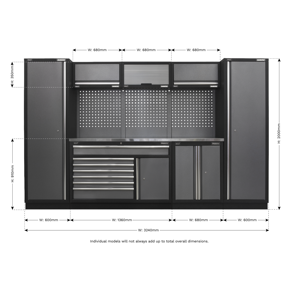 Storage System with Stainless Steel Worktop 3.24m APMSSTACK13SS