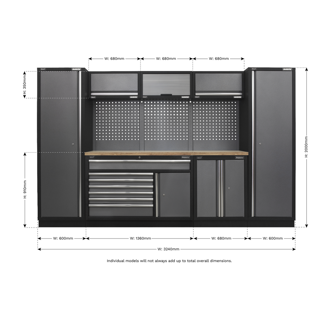 Storage System with Pressed Wood Worktop 3.24m APMSSTACK13W
