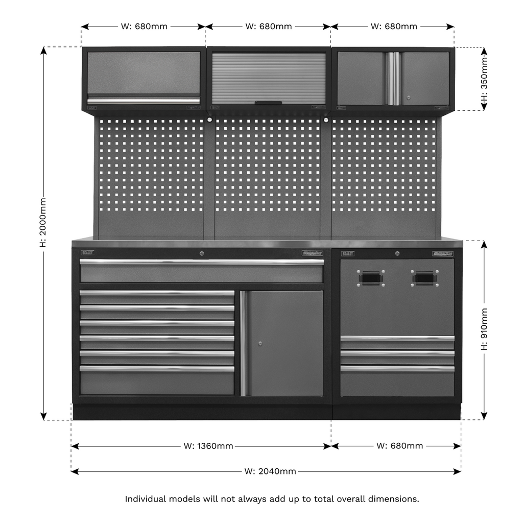 Modular Storage System Combo with Stainless Steel Worktop APMSSTACK14SS