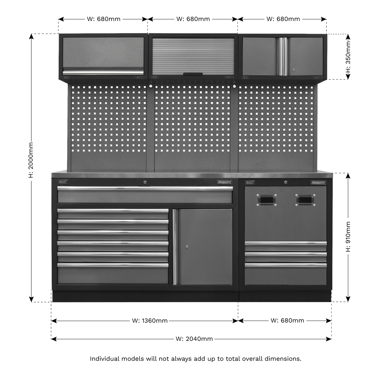 Modular Storage System Combo with Stainless Steel Worktop APMSSTACK14SS