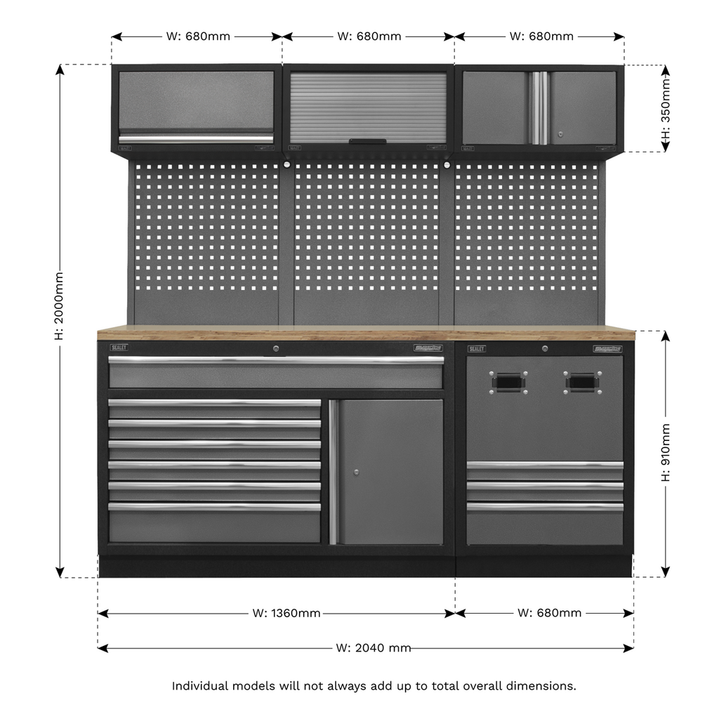 Modular Storage System Combo with Pressed Wood Worktop APMSSTACK14W