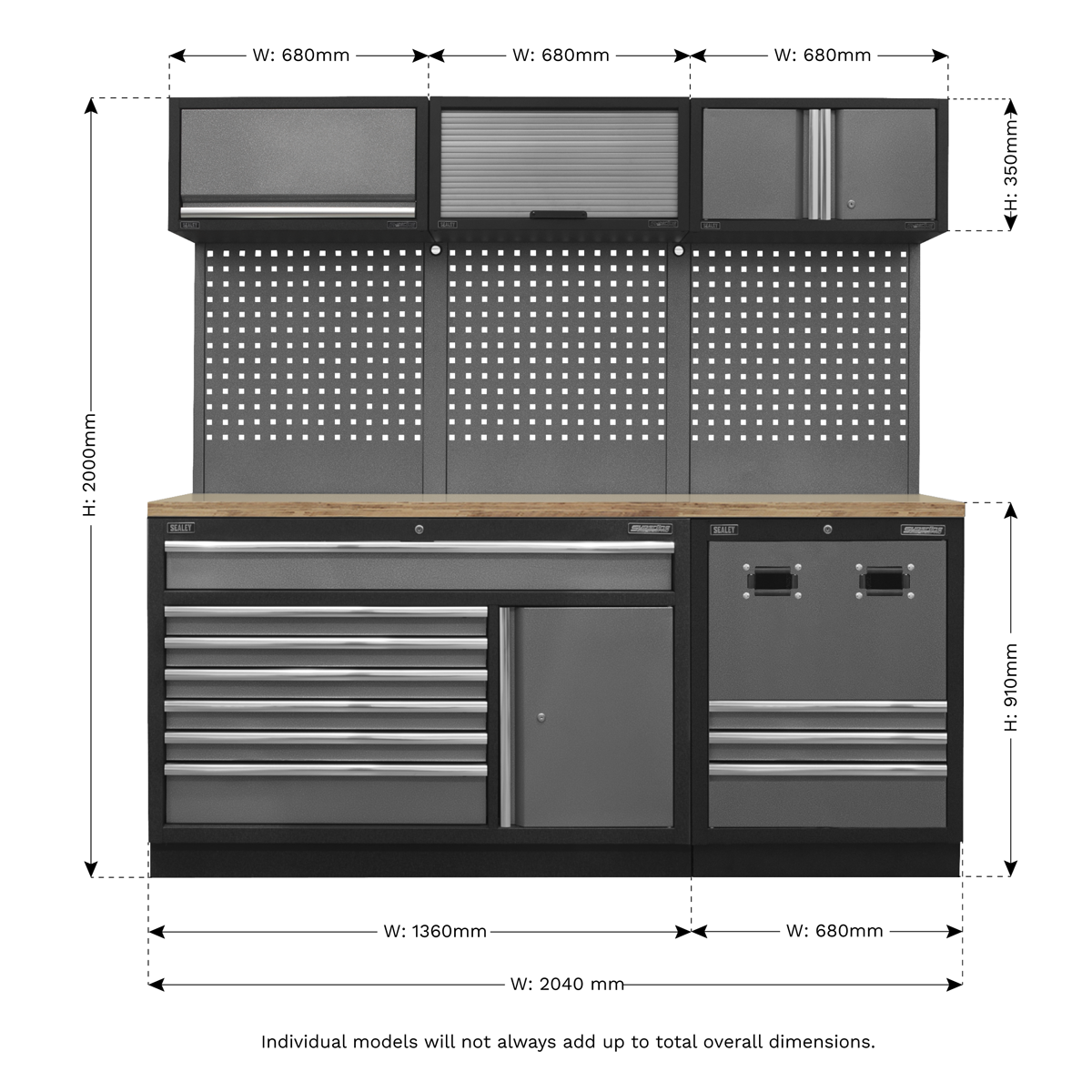 Modular Storage System Combo with Pressed Wood Worktop APMSSTACK14W