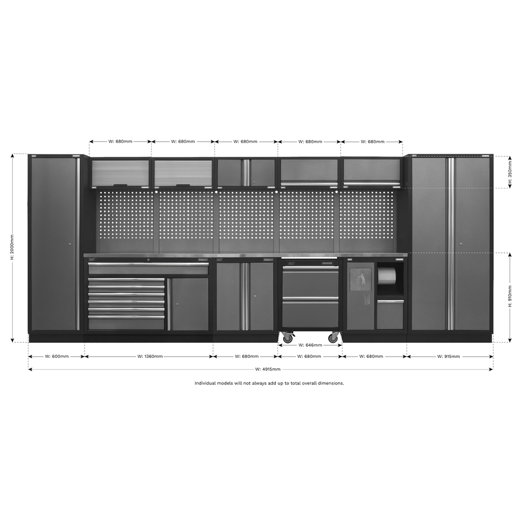 Storage System with Stainless Worktop 4.92m APMSSTACK15SS