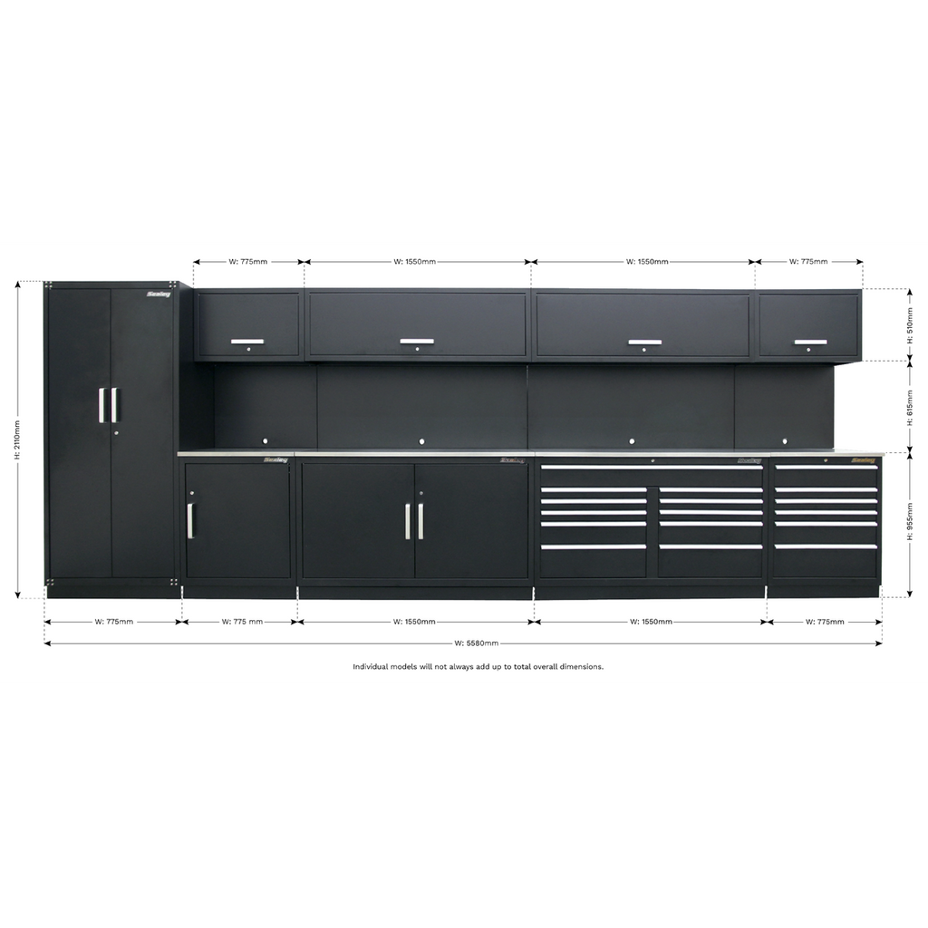 Storage System with Stainless Worktop 5.58m APMSSTEEL