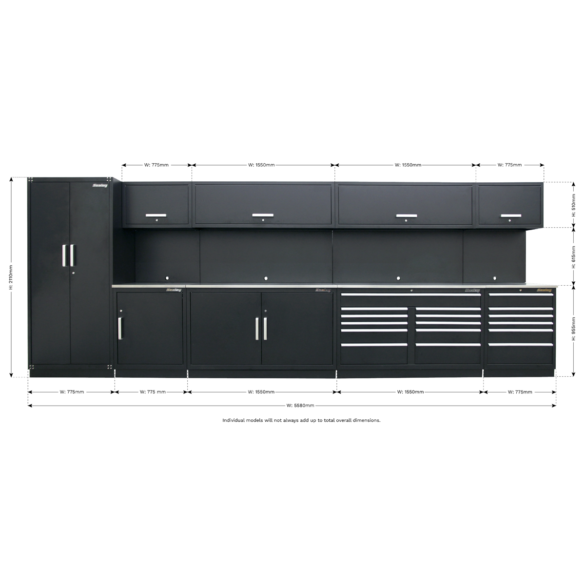 Storage System with Stainless Worktop 5.58m APMSSTEEL