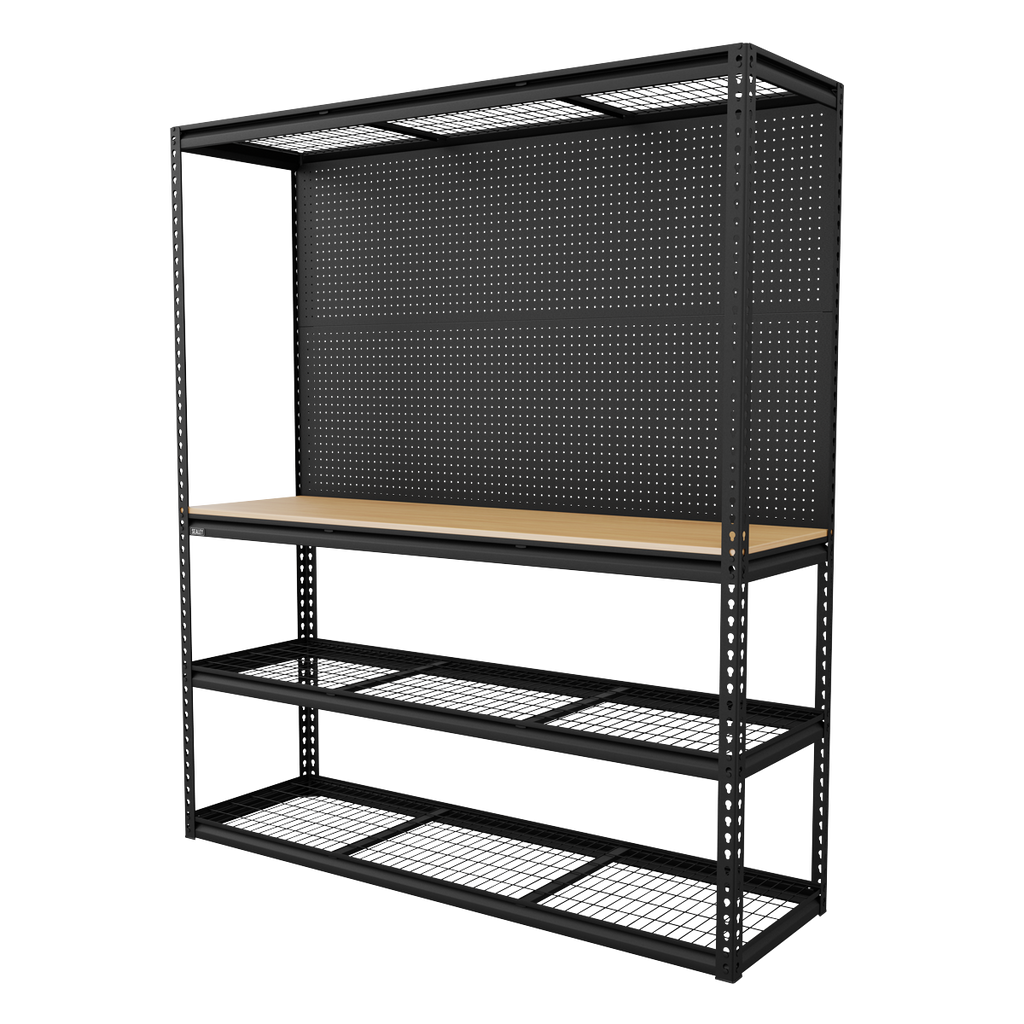 Heavy-Duty Modular Workbench with Racking & Pegboard 300kg Capacity Per Level APMWB1