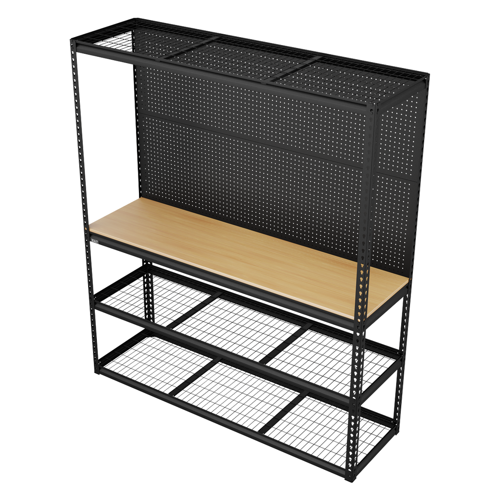 Heavy-Duty Modular Workbench with Racking & Pegboard 300kg Capacity Per Level APMWB1