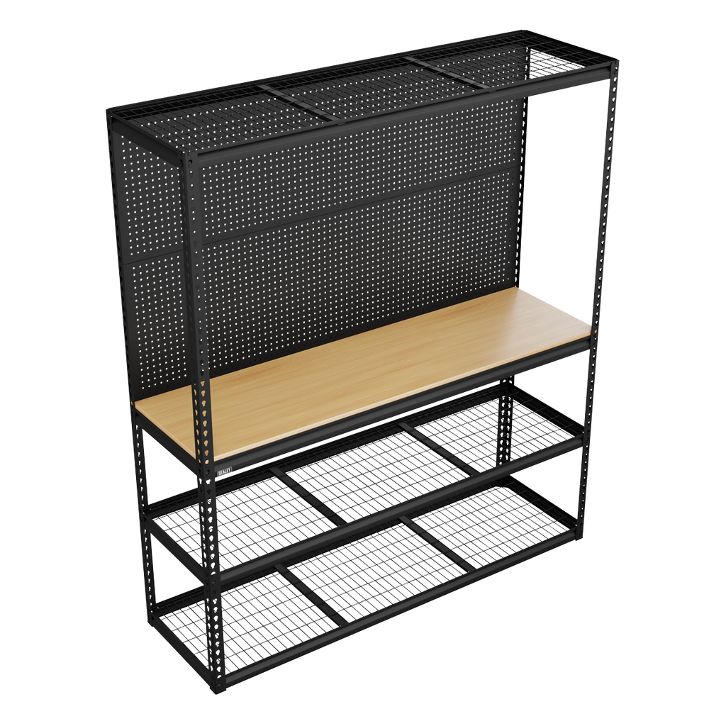 Heavy-Duty Modular Workbench with Racking & Pegboard 300kg Capacity Per Level APMWB1