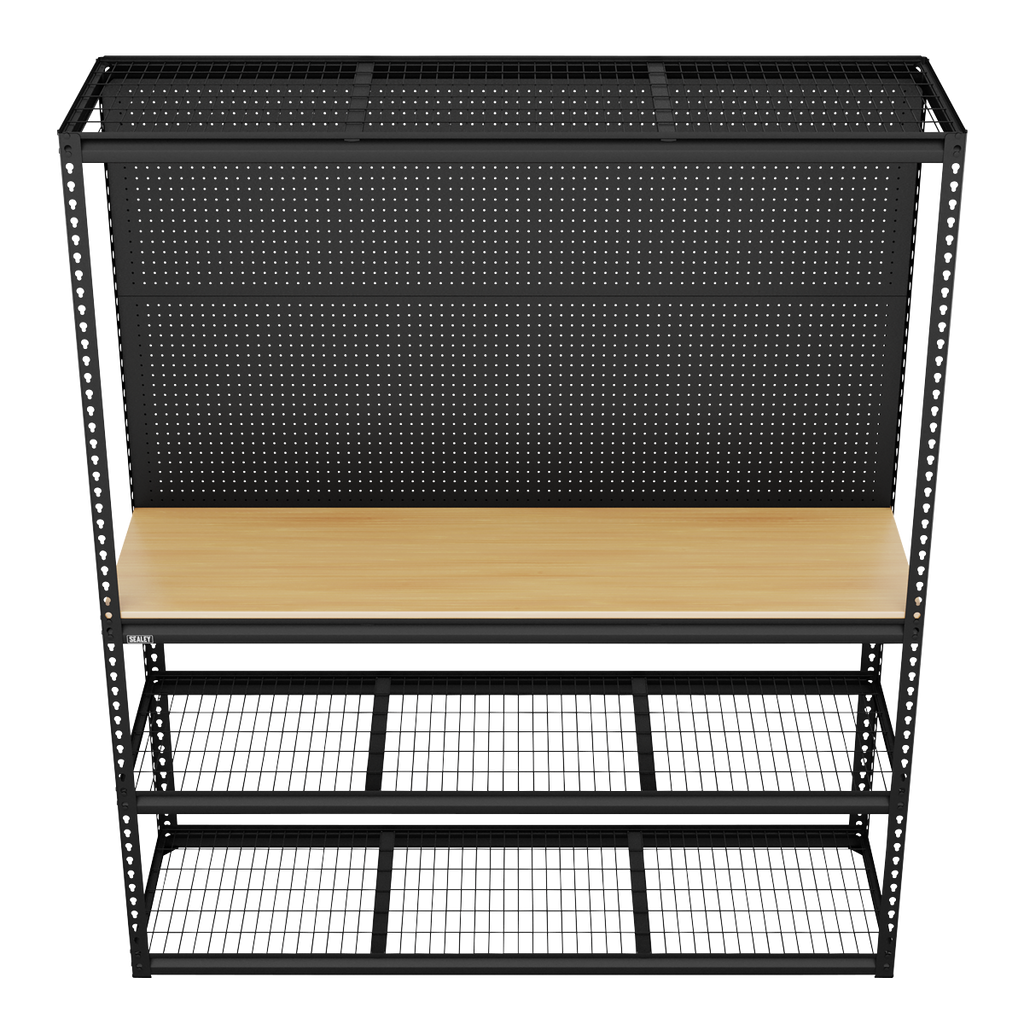 Heavy-Duty Modular Workbench with Racking & Pegboard 300kg Capacity Per Level APMWB1