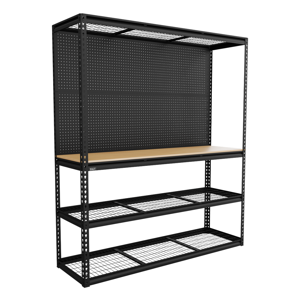 Heavy-Duty Modular Workbench with Racking & Pegboard 300kg Capacity Per Level APMWB1
