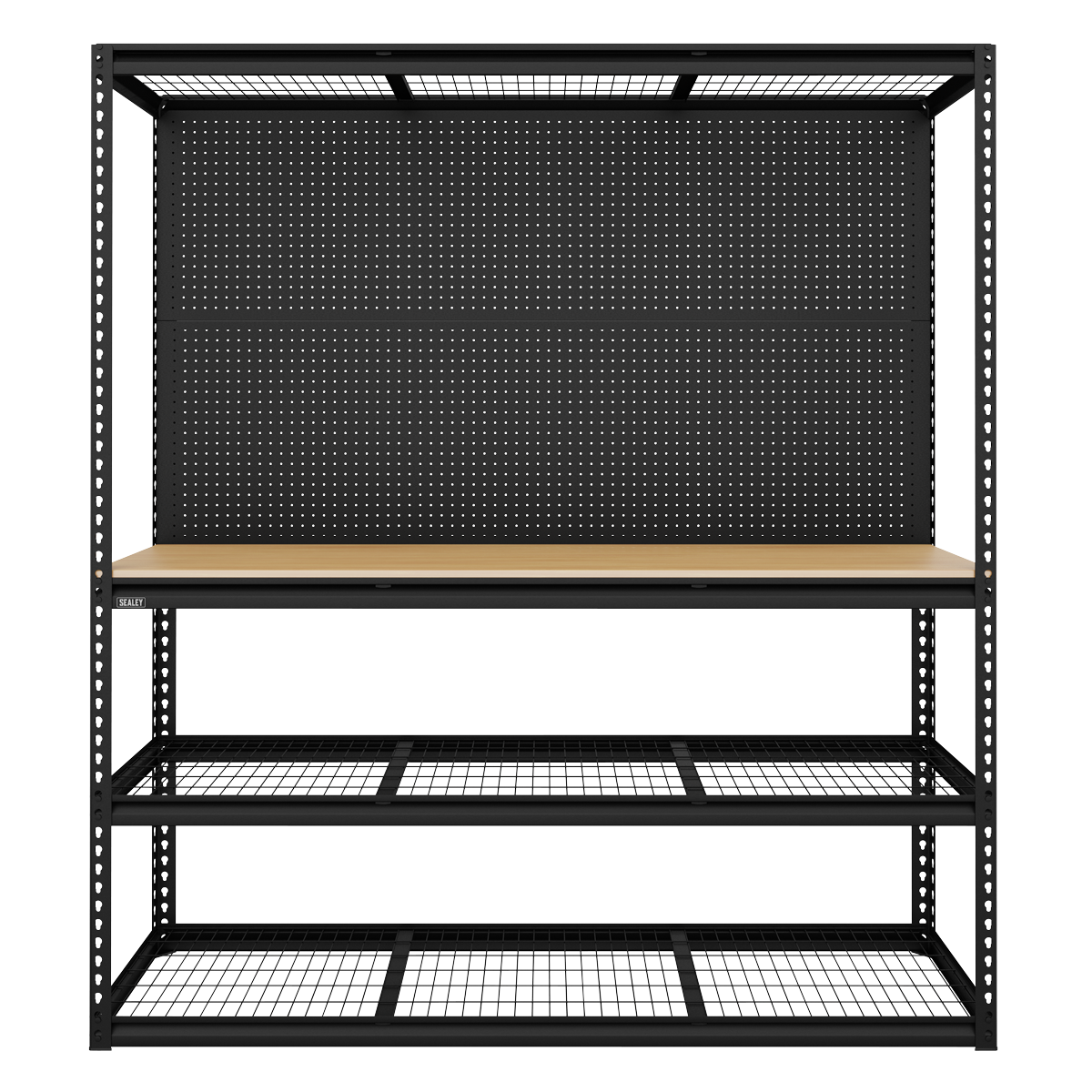 Heavy-Duty Modular Workbench with Racking & Pegboard 300kg Capacity Per Level APMWB1
