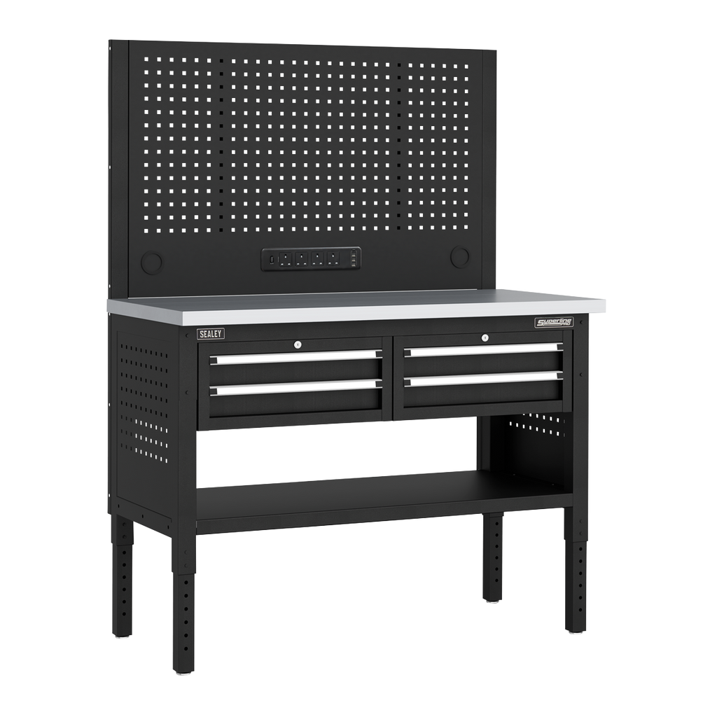 Modular Workbench with 4 Drawers Stainless Steel Worktop Adjustable Height 1265mm APMWB50COMBO2SS