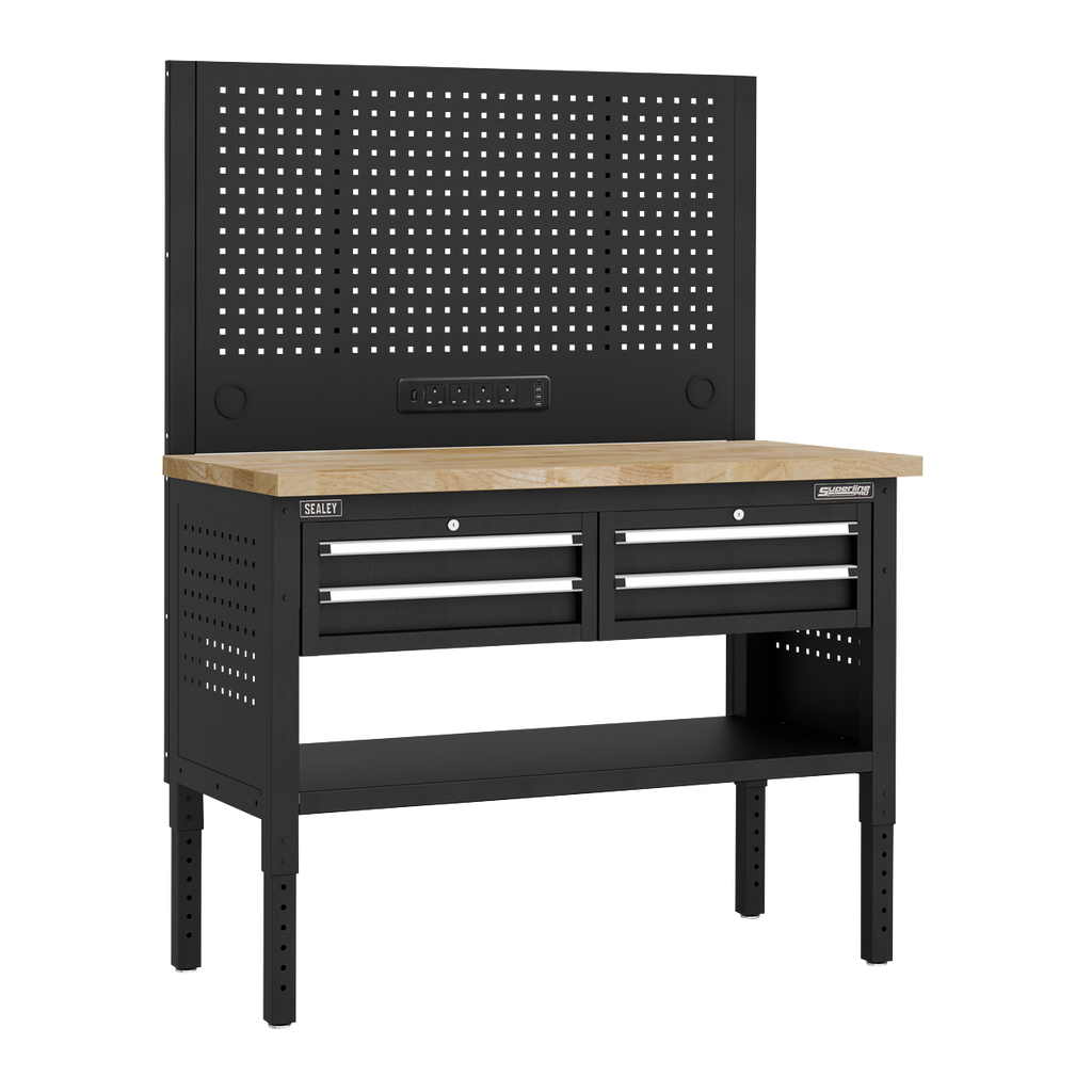 Modular Workbench with 4 Drawers Wooden Worktop Adjustable Height 1265mm APMWB50COMBO2W