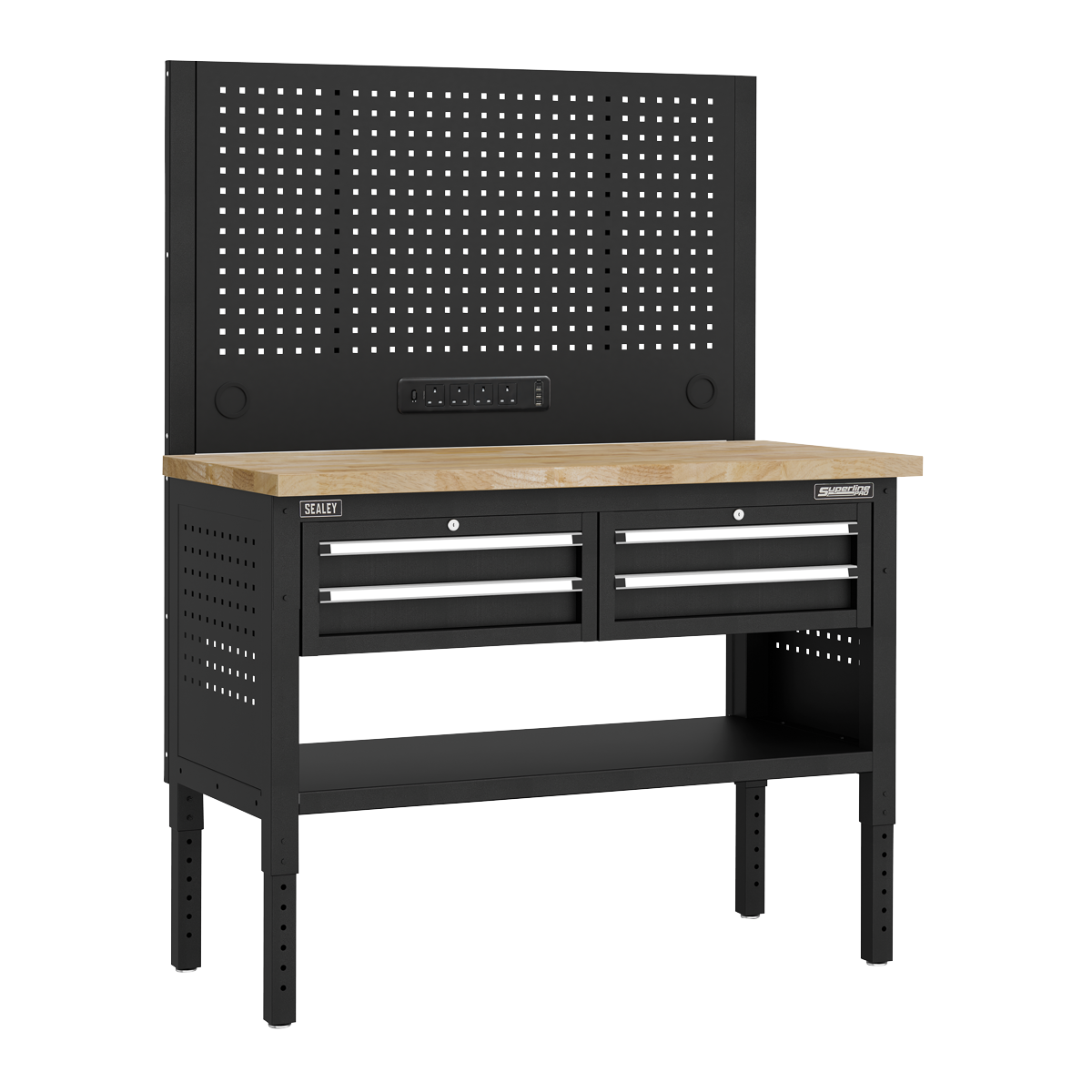 Modular Workbench with 4 Drawers Wooden Worktop Adjustable Height 1265mm APMWB50COMBO2W