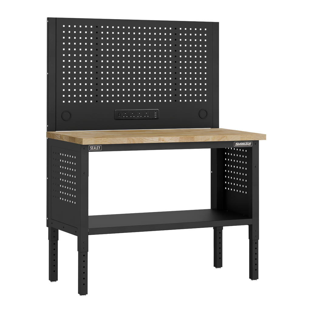 Modular Workbench with Pegboard Back Panel Wooden Worktop Adjustable Height 1265mm APMWB50COMBOW