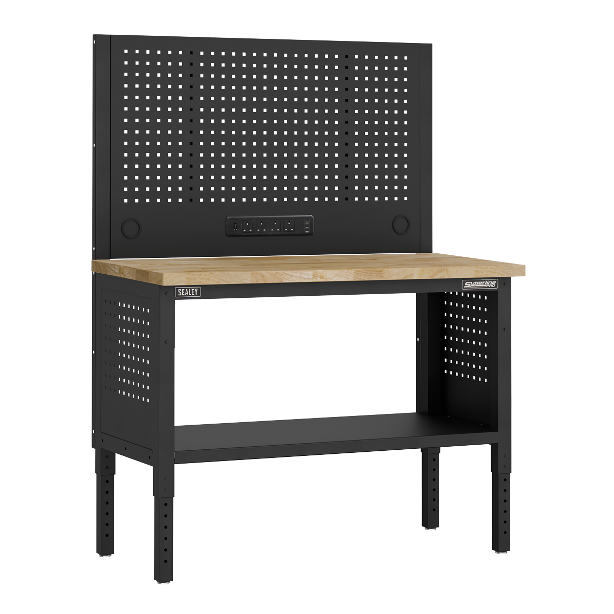 Modular Workbench with Pegboard Back Panel Wooden Worktop Adjustable Height 1265mm APMWB50COMBOW