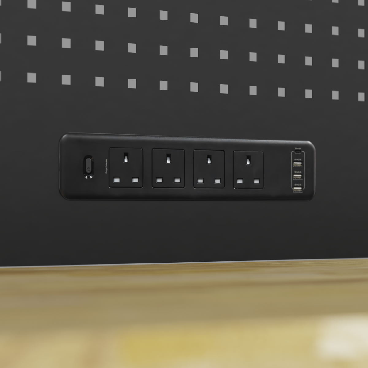 Modular Pegboard Back Panel with Power Bar 1240mm APMWB50PB