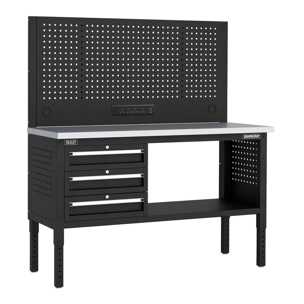 Modular Workbench with 3 Drawers Stainless Steel Worktop Adjustable Height 1525mm APMWB60COMBO1SS