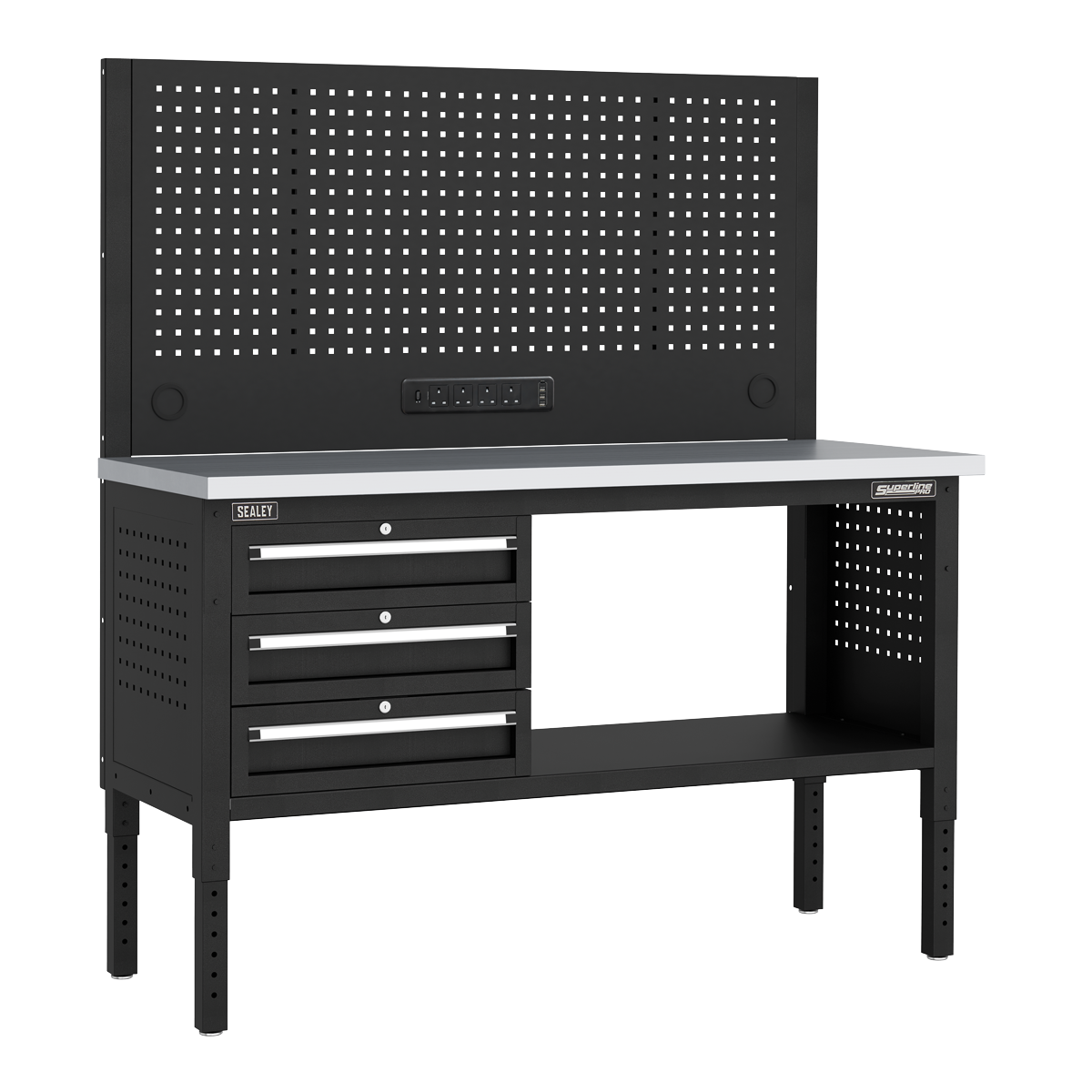 Modular Workbench with 3 Drawers Stainless Steel Worktop Adjustable Height 1525mm APMWB60COMBO1SS