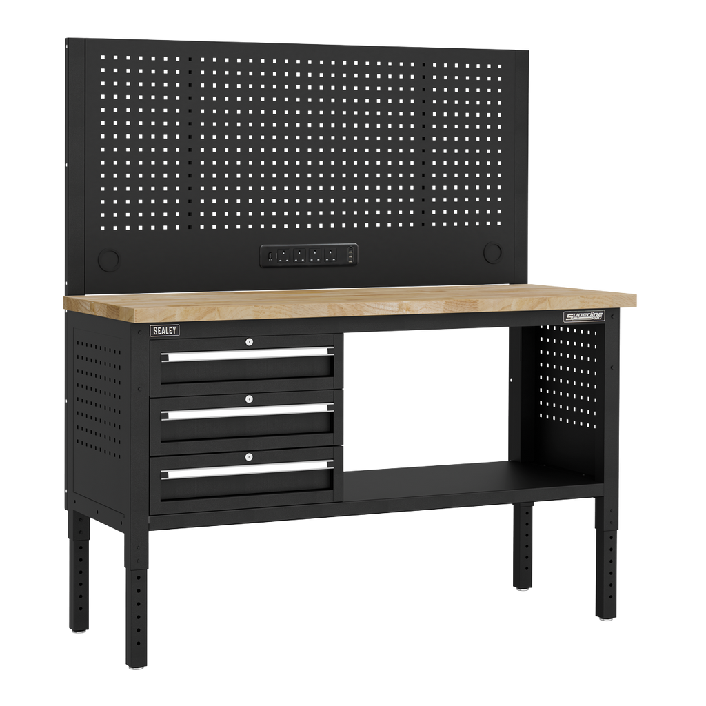 Modular Workbench with 3 Drawers Wooden Worktop Adjustable Height 1525mm APMWB60COMBO1W
