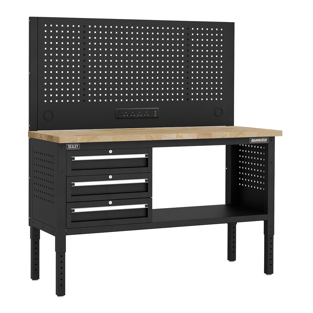 Modular Workbench with 3 Drawers Wooden Worktop Adjustable Height 1525mm APMWB60COMBO1W