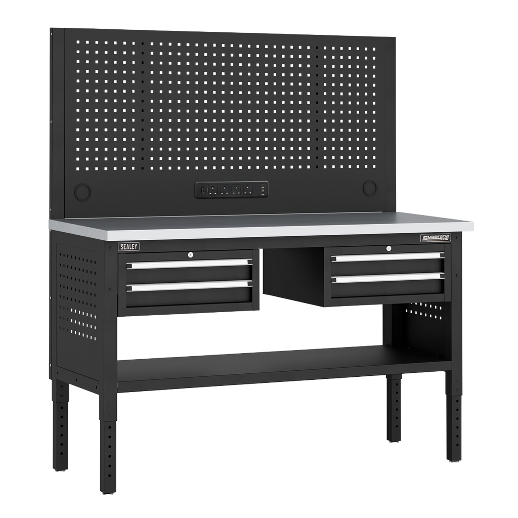Modular Workbench with 4 Drawers Stainless Steel Worktop Adjustable Height 1525mm APMWB60COMBO3SS
