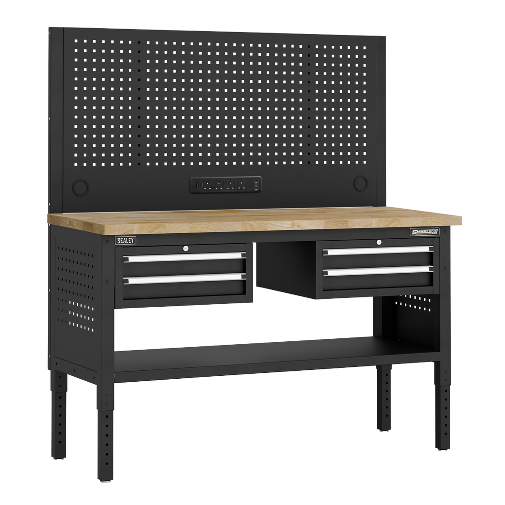 Modular Workbench with 4 Drawers Wooden Worktop Adjustable Height 1525mm APMWB60COMBO3W