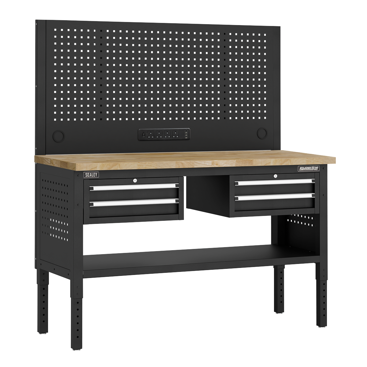 Modular Workbench with 4 Drawers Wooden Worktop Adjustable Height 1525mm APMWB60COMBO3W