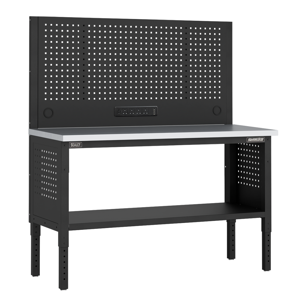 Modular Workbench with Pegboard Back Panel Stainless Steel Worktop Adjustable Height 1525mm APMWB60COMBOSS