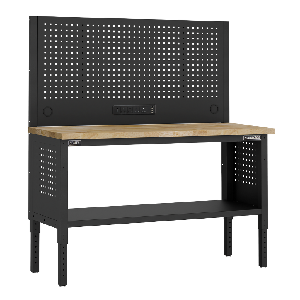 Modular Workbench with Pegboard Back Panel Wooden Worktop Adjustable Height 1525mm APMWB60COMBOW