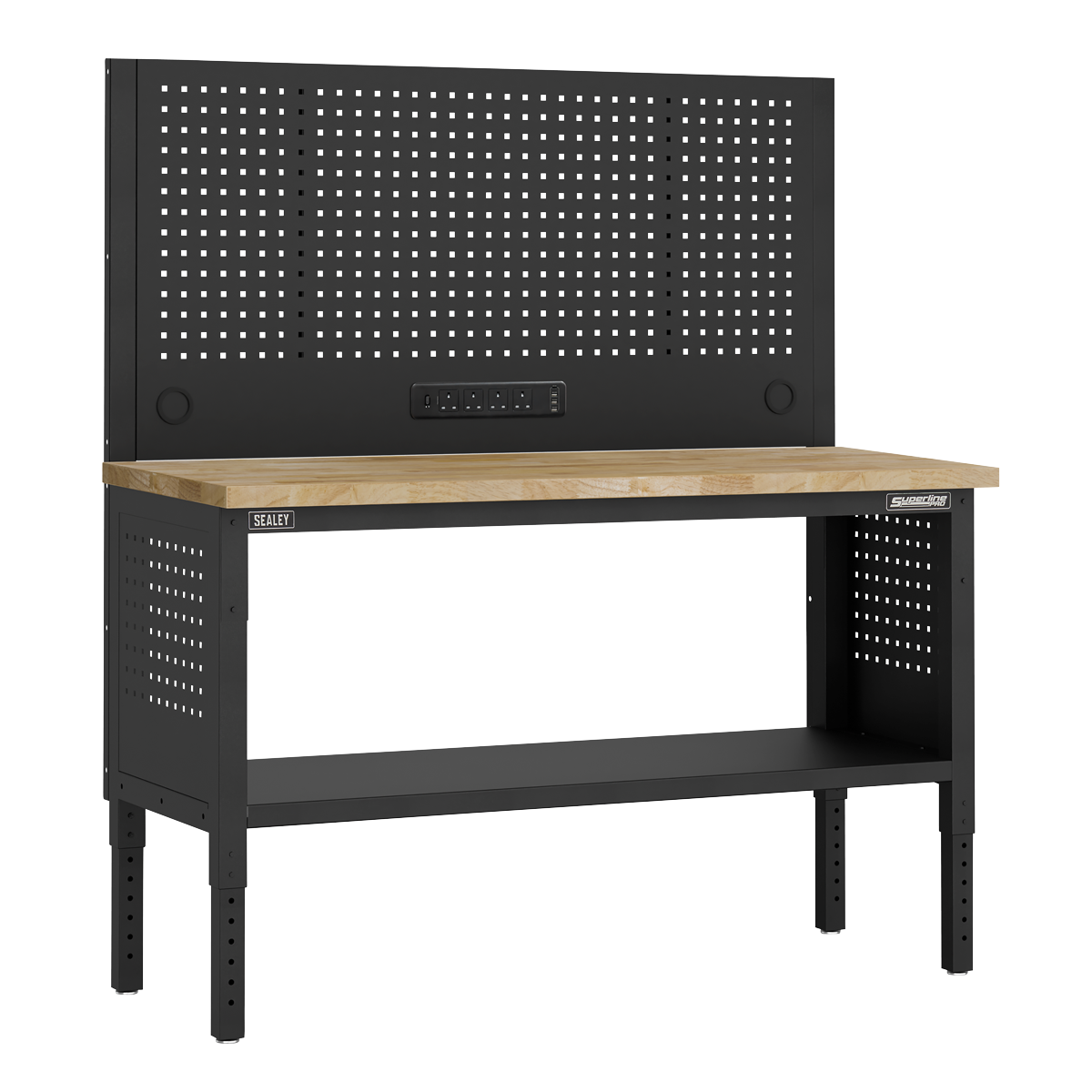 Modular Workbench with Pegboard Back Panel Wooden Worktop Adjustable Height 1525mm APMWB60COMBOW