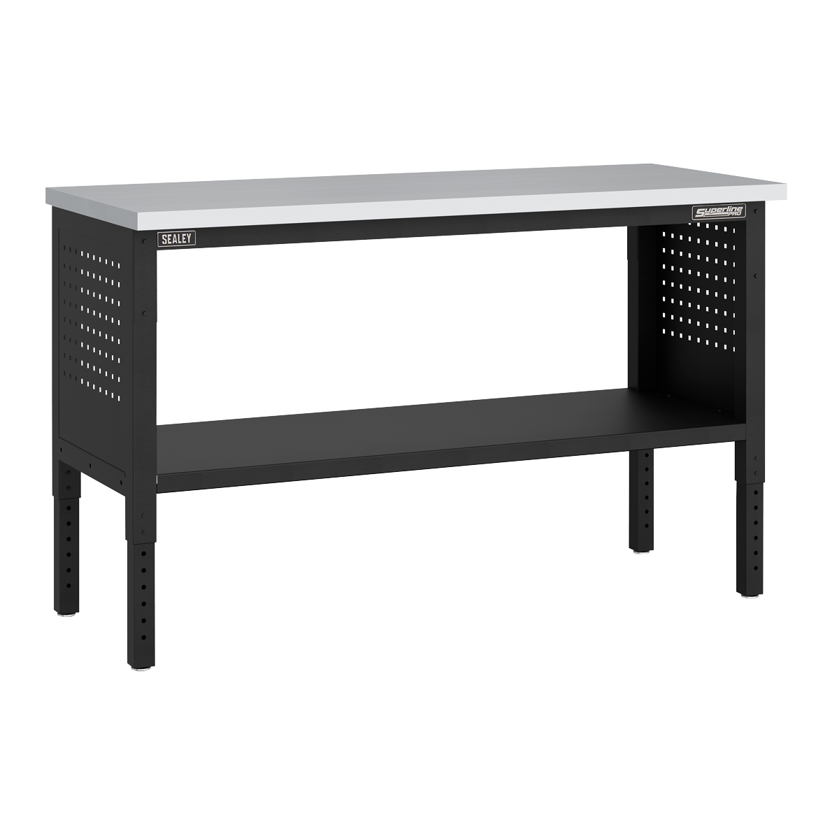 Modular Workbench with Pegboard Back Panel Stainless Steel Worktop Adjustable Height 1525mm APMWB60COMBOSS