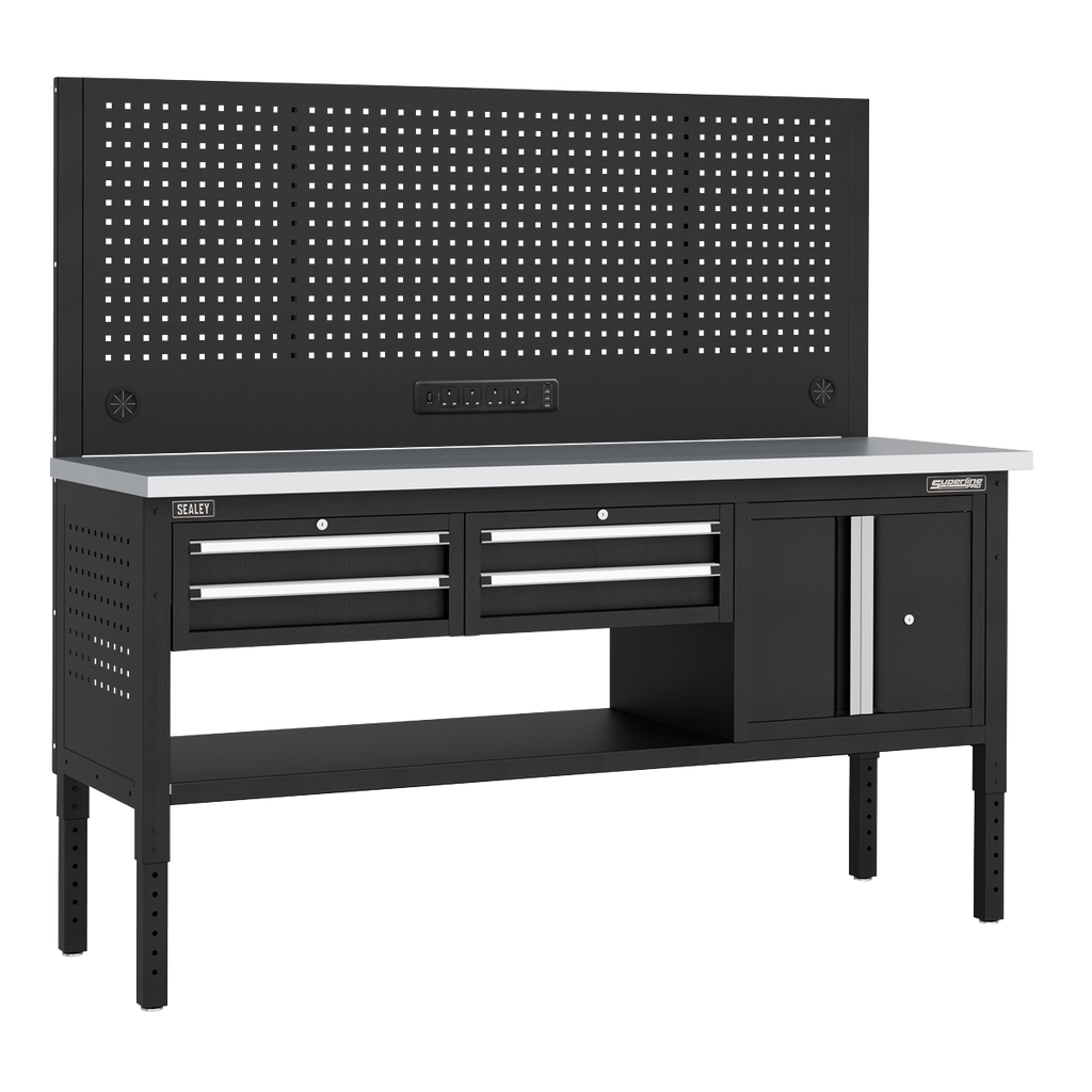 Modular Workbench with 4 Drawers & Cupboard Stainless Steel Worktop Adjustable Height 1830mm APMWB72COMBO1SS