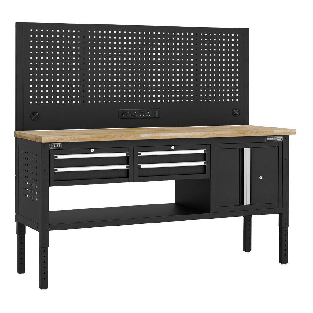 Modular Workbench with 4 Drawers & Cupboard Wooden Worktop Adjustable Height 1830mm APMWB72COMBO1W