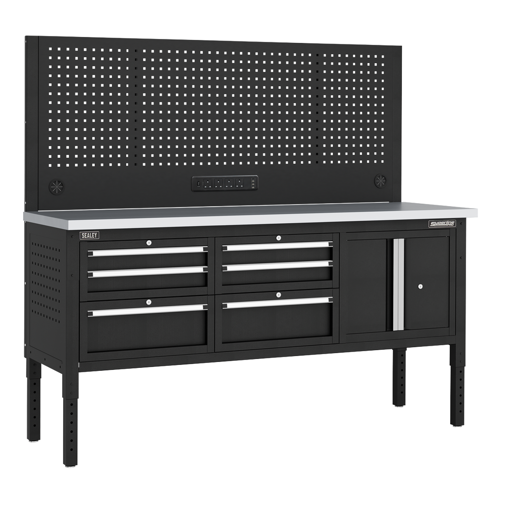 Modular Workbench with 6 Drawers & Cupboard Stainless Steel Worktop Adjustable Height 1830mm APMWB72COMBO2SS