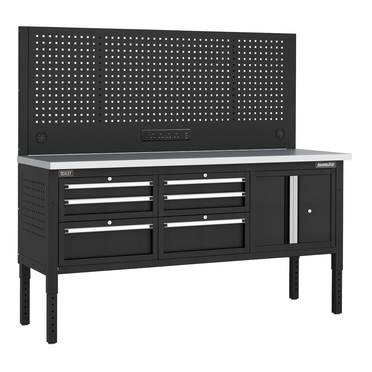 Modular Workbench with 6 Drawers & Cupboard Stainless Steel Worktop Adjustable Height 1830mm APMWB72COMBO2SS