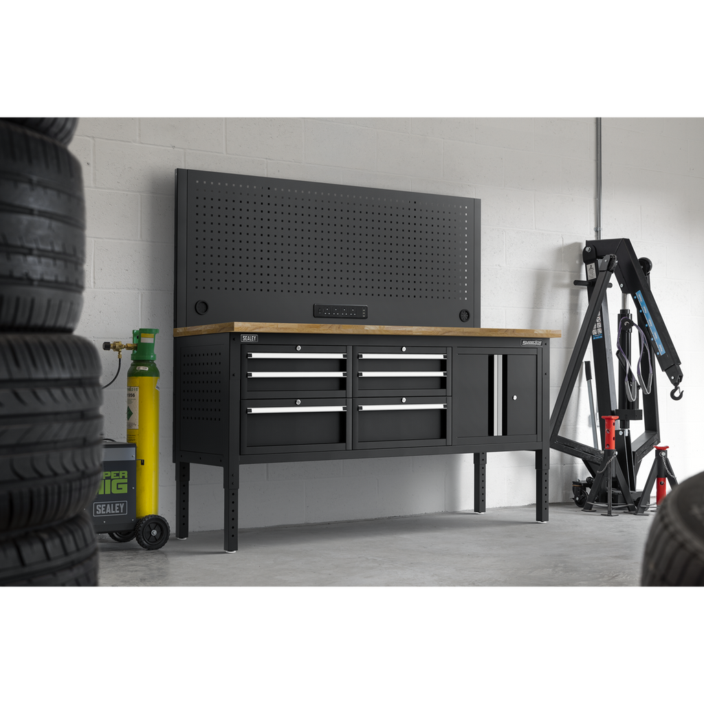 Modular Workbench with 6 Drawers & Cupboard Wooden Worktop Adjustable Height 1830mm APMWB72COMBO2W