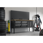 Modular Workbench with 6 Drawers & Cupboard Wooden Worktop Adjustable Height 1830mm APMWB72COMBO2W