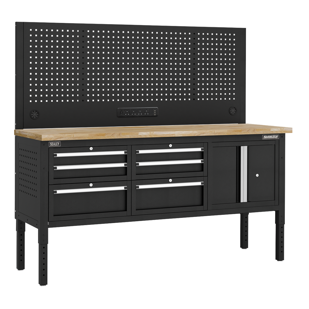 Modular Workbench with 6 Drawers & Cupboard Wooden Worktop Adjustable Height 1830mm APMWB72COMBO2W