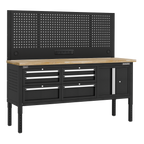 Modular Workbench with 6 Drawers & Cupboard Wooden Worktop Adjustable Height 1830mm APMWB72COMBO2W