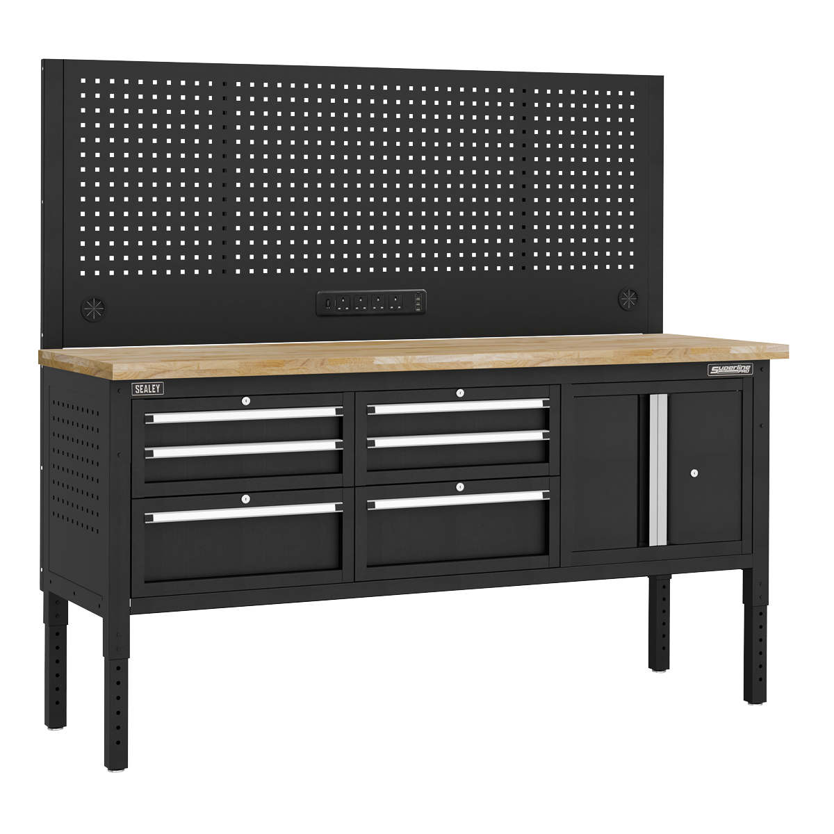 Modular Workbench with 6 Drawers & Cupboard Wooden Worktop Adjustable Height 1830mm APMWB72COMBO2W