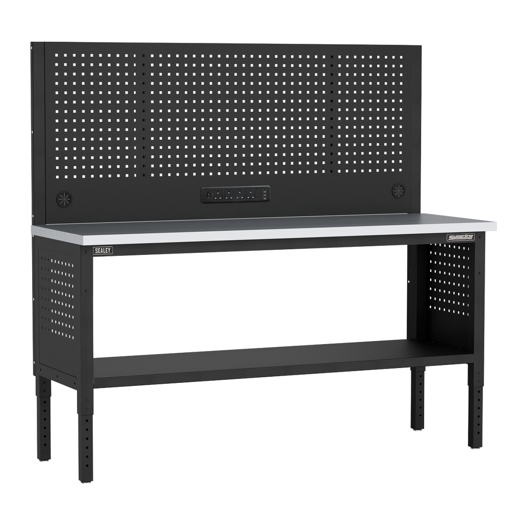 Modular Workbench with Pegboard Back Panel Stainless Steel Worktop Adjustable Height 1830mm APMWB72COMBOSS