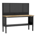 Modular Adjustable-Height Workbench with Pegboard Back Panel & Wooden Worktop 1830mm APMWB72COMBOW