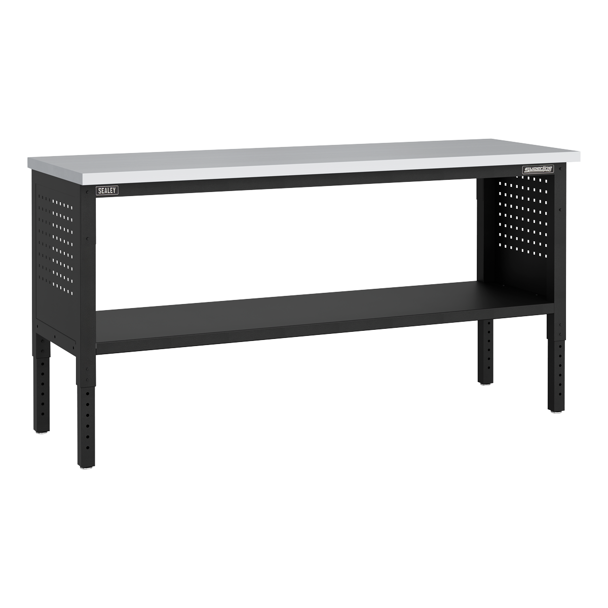 Modular Workbench with Pegboard Back Panel Stainless Steel Worktop Adjustable Height 1830mm APMWB72COMBOSS
