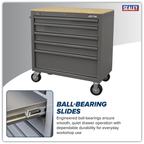 Mobile Workstation with Wooden Worktop 5 Drawer - Grey APMWS1G