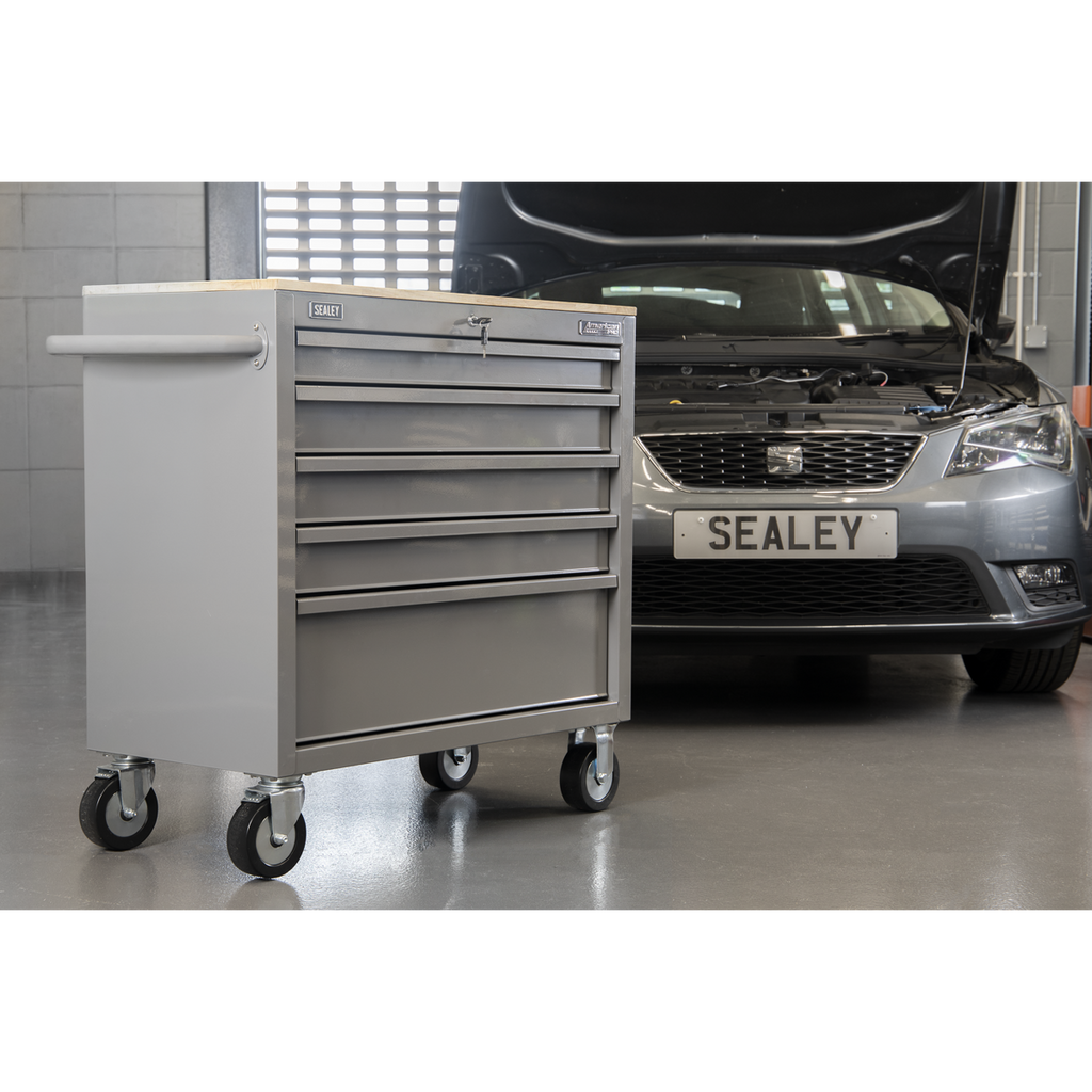 Mobile Workstation with Wooden Worktop 5 Drawer - Grey APMWS1G
