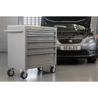 Mobile Workstation with Wooden Worktop 5 Drawer - Grey APMWS1G
