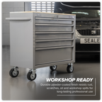 Mobile Workstation with Wooden Worktop 5 Drawer - Grey APMWS1G